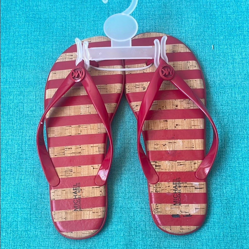 NEW- Michael Kors Red and Tan Striped Sandals - Picture 6 of 6
